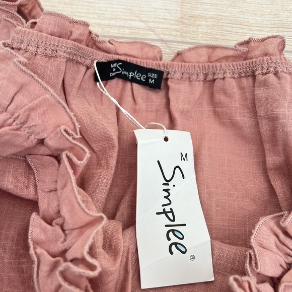 Simplee Women's shirred stretchy body, Bell sleeve Dusty Pink dress Size M - Picture 14 of 14